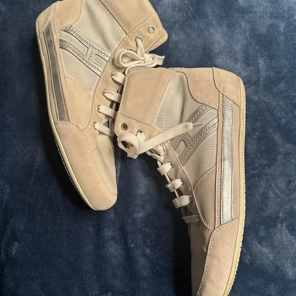 Hogan Women’s High-Top Sneakers 41 Beige-Grey Suede Silver Logo - Picture 6 of 13